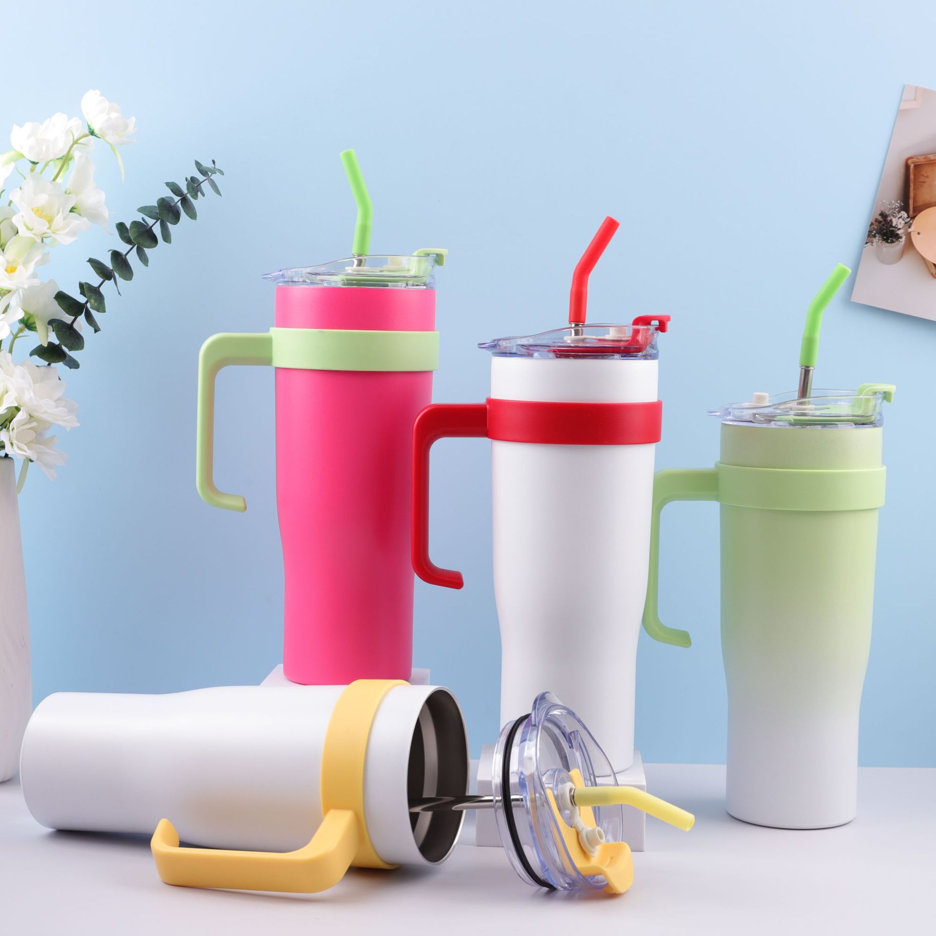 Best-selling Big MAC coffee cup, 304 stainless steel insulated cup handle, car high appearance level, large-capacity straw water cup details Picture