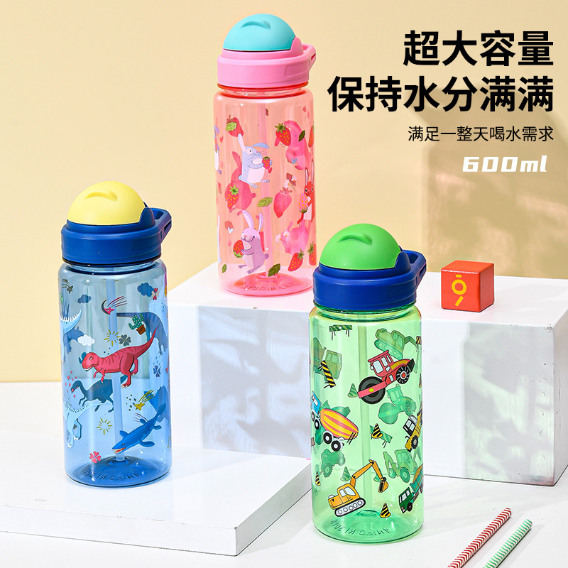 Cross-border children's straw cup, summer large-capacity cute cup, high appearance level for girls, high-temperature resistant plastic sports water bottle details Picture