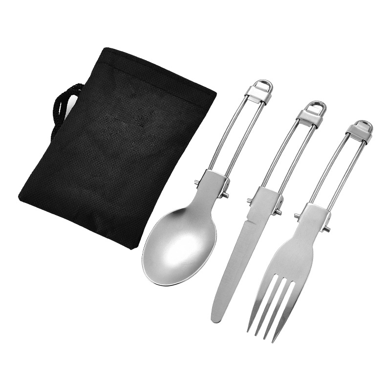 Mini multi-functional foldable outdoor camping stainless steel portable combination set, folding knife, fork and spoon tableware Item Picture