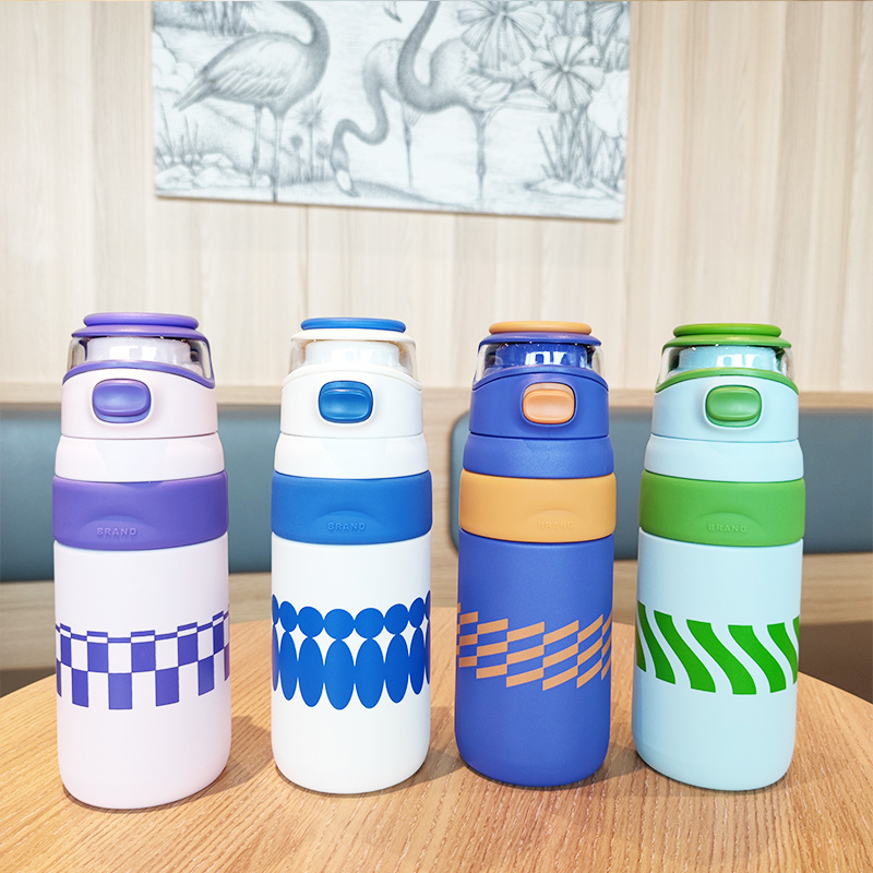 New cross-border stainless steel vacuum insulated cup, outdoor portable hand-held cup, high appearance level, bouncing sports water bottle full figure