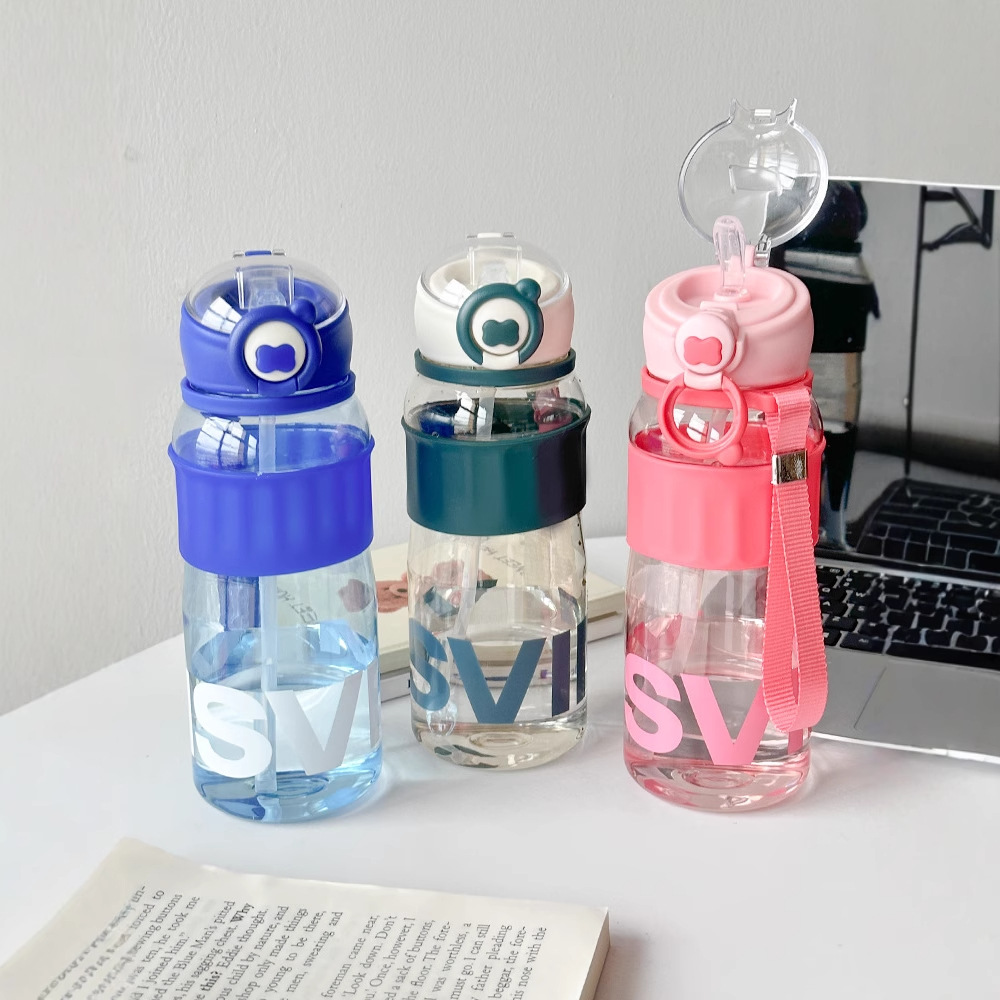 Simple and high-appearancelevel sports water cups, outdoor straw cups for men and women, portable pop-up LIDS, anti-drop plastic cups for men and women's fitness details Picture