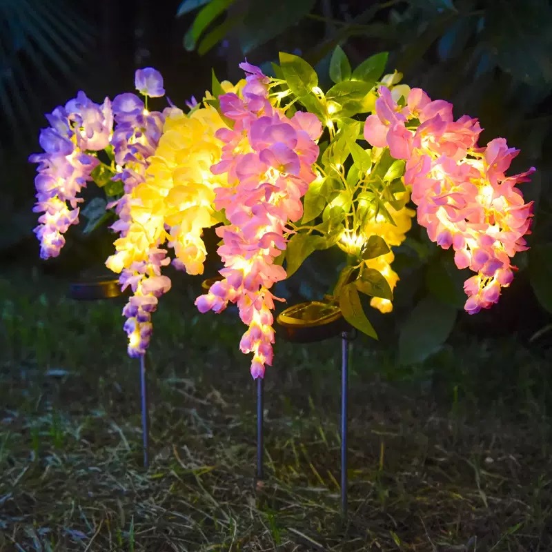 New solar-powered wisteria flower landscape light for courtyard and garden decoration led solar-powered simulation wisteria flower ground insert light details Picture