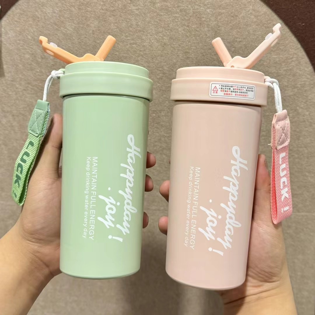 High appearance level coffee cup, 316 stainless steel insulated cup, simple and portable car straw cup, cute female student water cup Specification drawing