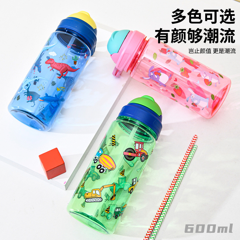 Cross-border children's straw cup, summer large-capacity cute cup, high appearance level for girls, high-temperature resistant plastic sports water bottle Specification drawing
