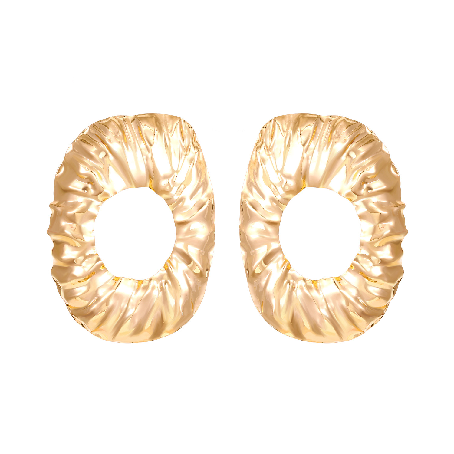 European and American cross-border retro exaggerated metal lava pleated texture stud earrings irregular geometric earrings earrings for women Item Picture