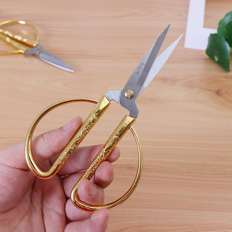Longfeng scissors, gold-plated alloy household tailor scissors, multi-purpose stainless steel pointed tip hand scissors, ribbon-cutting for opening ceremonies Specification drawing