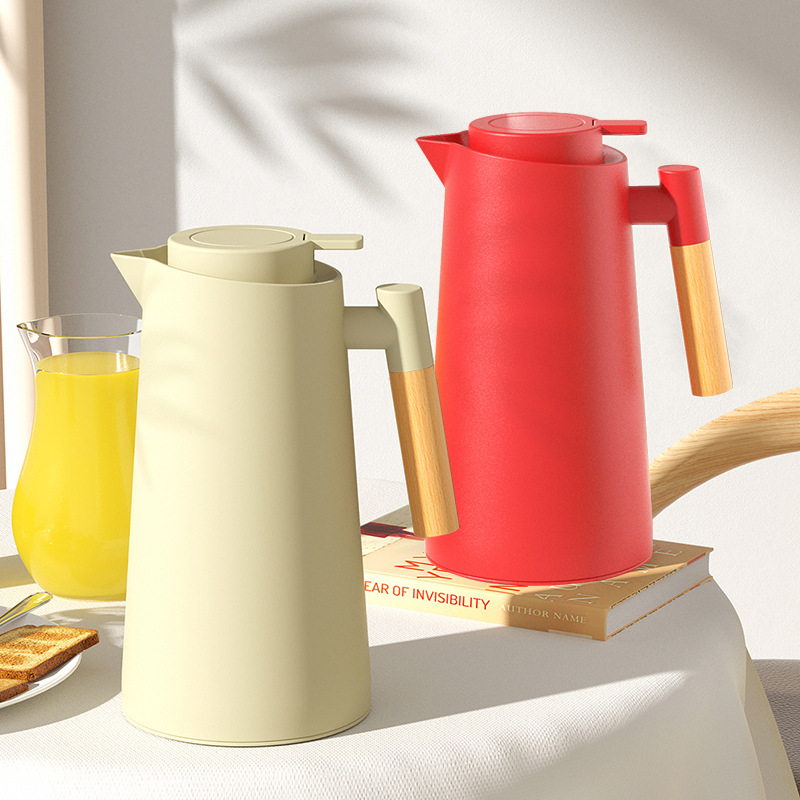 New Nordic household insulated kettle, wooden handle, glass inner liner, hot water kettle, coffee pot, large capacity, gift cup, printed words full figure
