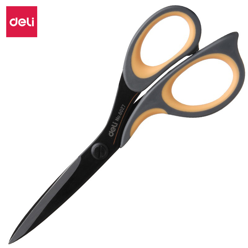 Deli 6027 alloy steel large scissors with coating, pointed tips, household, multi-functional, office tailor, hand-made adult scissors full figure