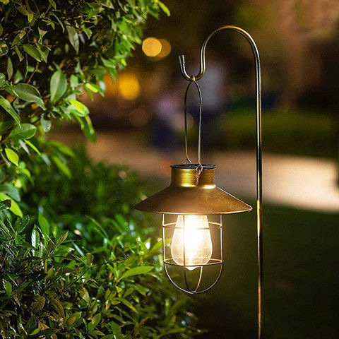 Solar-powered hanging lights, ironwork retro night lights, outdoor waterproof courtyard garden balcony villa camping landscape chandeliers details Picture