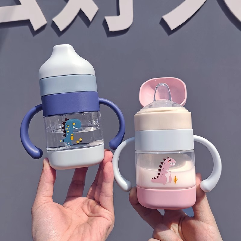 Baby drinking cup, infant and toddler learning to drink duckbill cup, straw cup, double-handle anti-choking and anti-drop water bottle, milk brewing cup full figure
