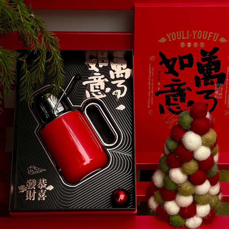 Insulated pot gift box, convenient large-capacity handle water cup, mechanical temperature display insulated cup, 316 stainless steel New Year gift full figure
