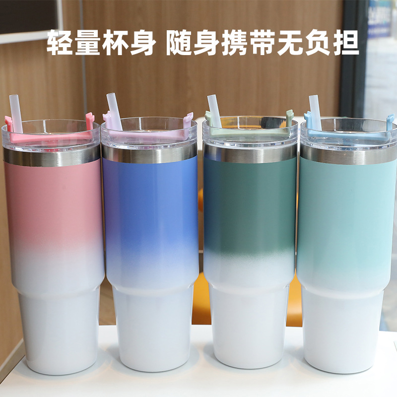 Cross-border direct supply 30oz stainless steel car cup, outdoor portable car insulated cup, double-layer vacuum straw ice cup full figure
