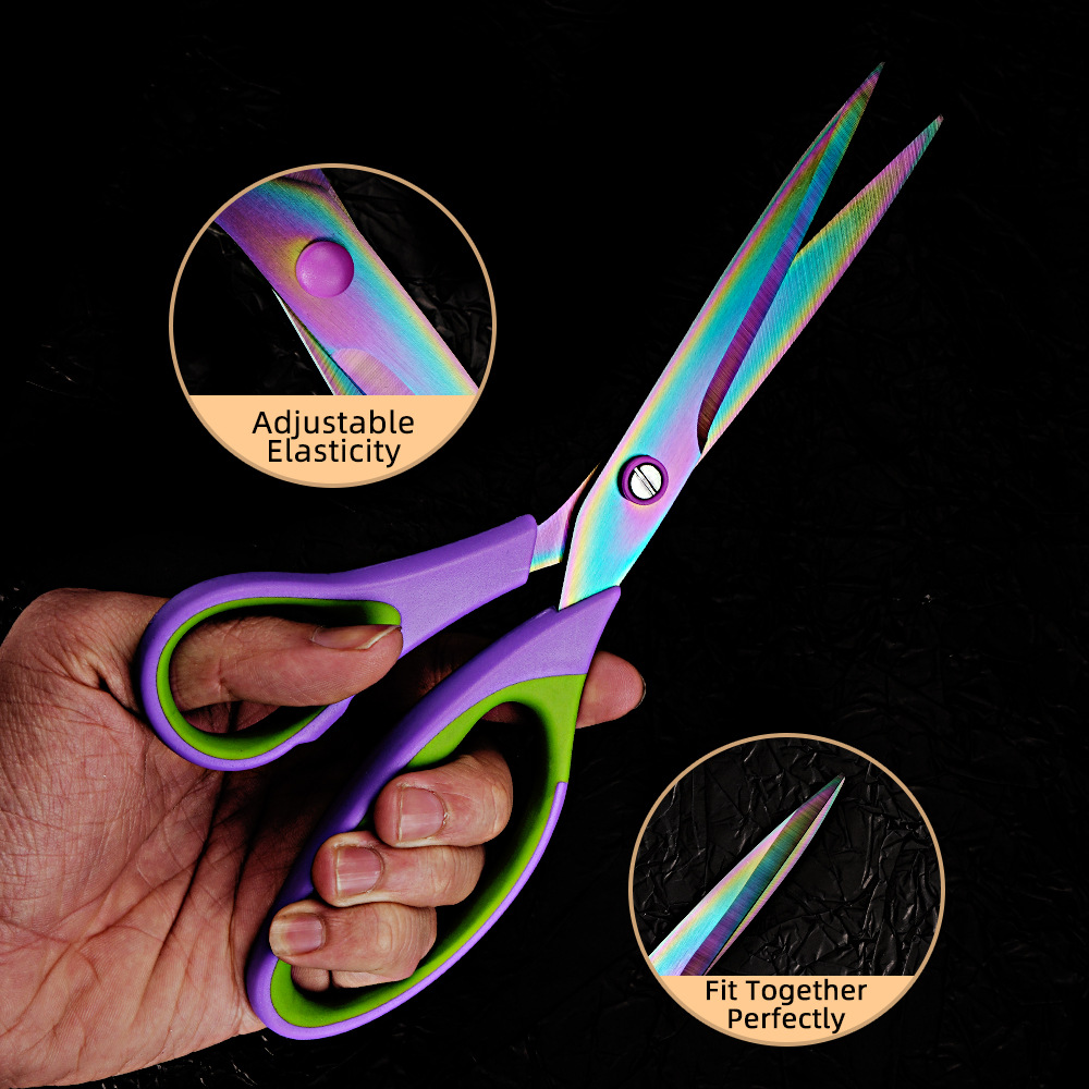 Cross-border bestseller three-piece set: color titanium scissors, stainless steel office stationery scissors, home tailor scissors, hand scissors, craft scissors Specification drawing