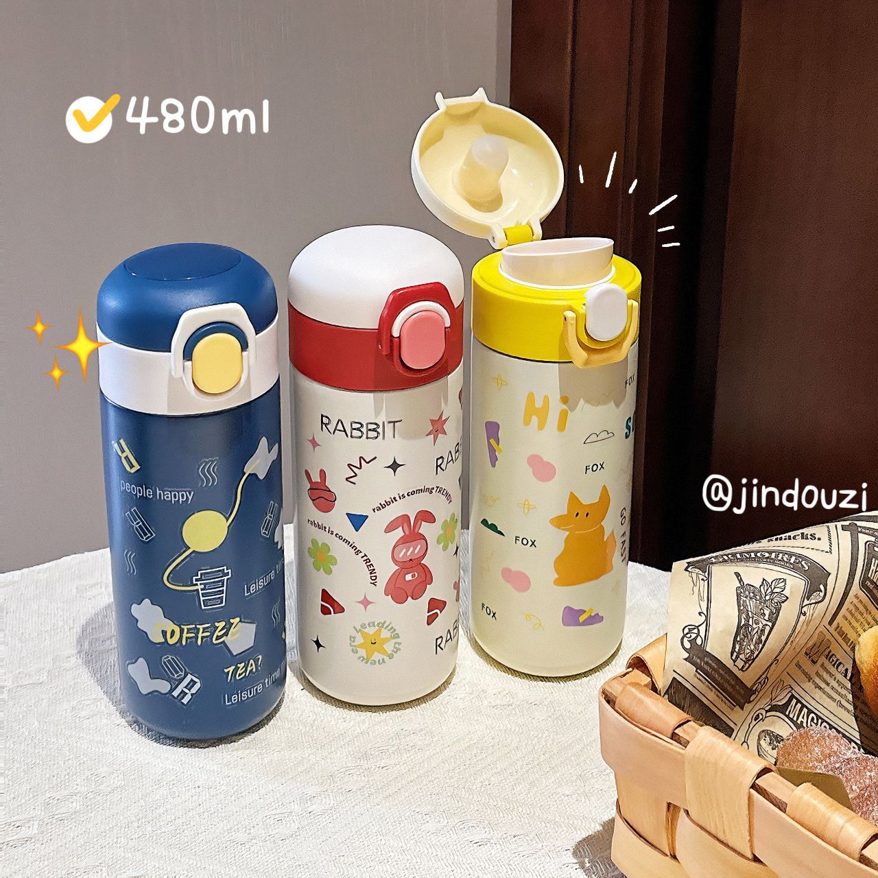 Wholesale of Korean-style insulated cups, fresh and youthful, high-appearance-level pop-up lid water cups, portable stainless steel cups for female students full figure