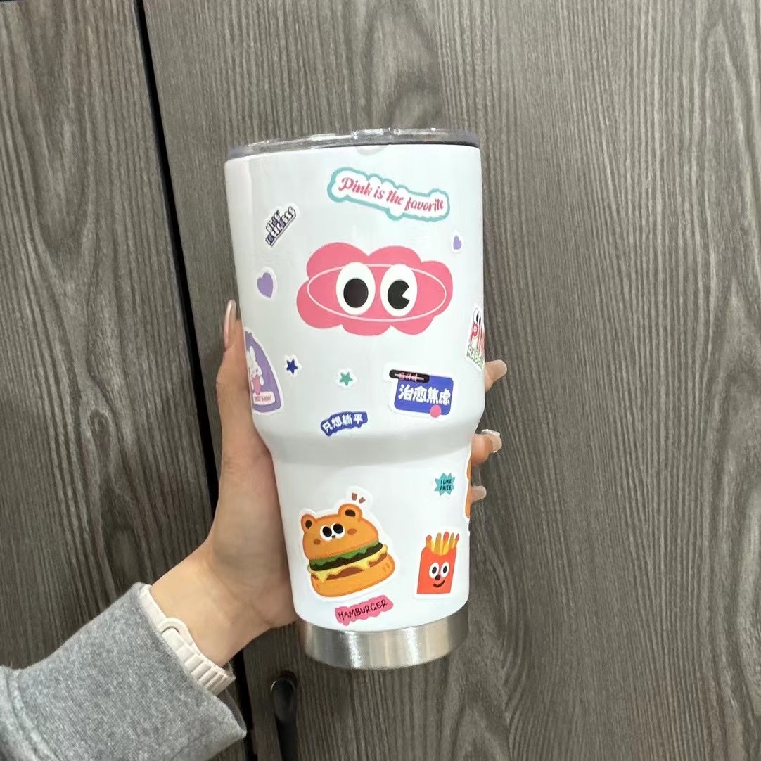 Ice king cup, car cup, portable coffee cup, cold preservation cup, thermos cup, dual-purpose summer stainless steel straw cup details Picture