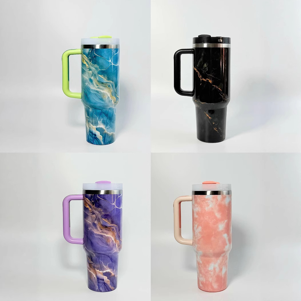 Cross-border second-generation 40oz paint-dyed and printed color car cup, large-capacity straw insulated cup, portable car handle ice cup Application Scenario