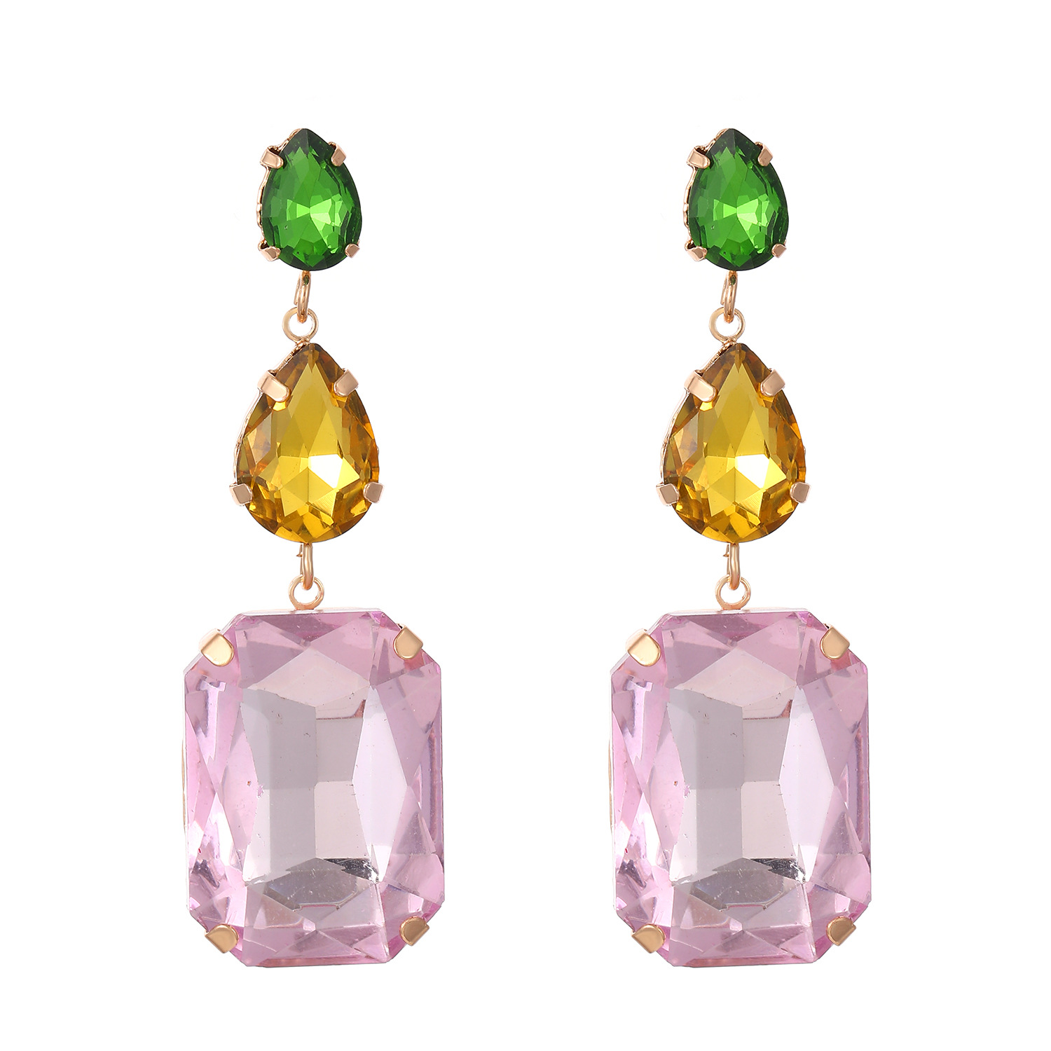 European and American fashionable color diamond water drop geometric large water diamond stud earrings, light luxury earrings, simple and trendy, versatile earrings and earrings for women Item Picture