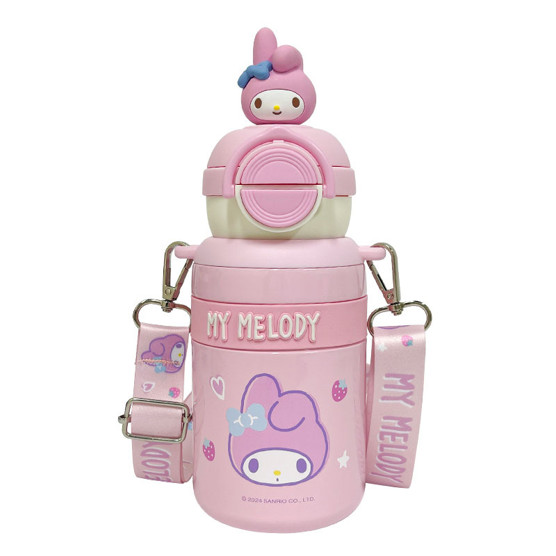 Sanrio student insulated cup, cute cartoon girls' water cup, portable children's straw cup with plush toy and pop-up lid cup Item Picture