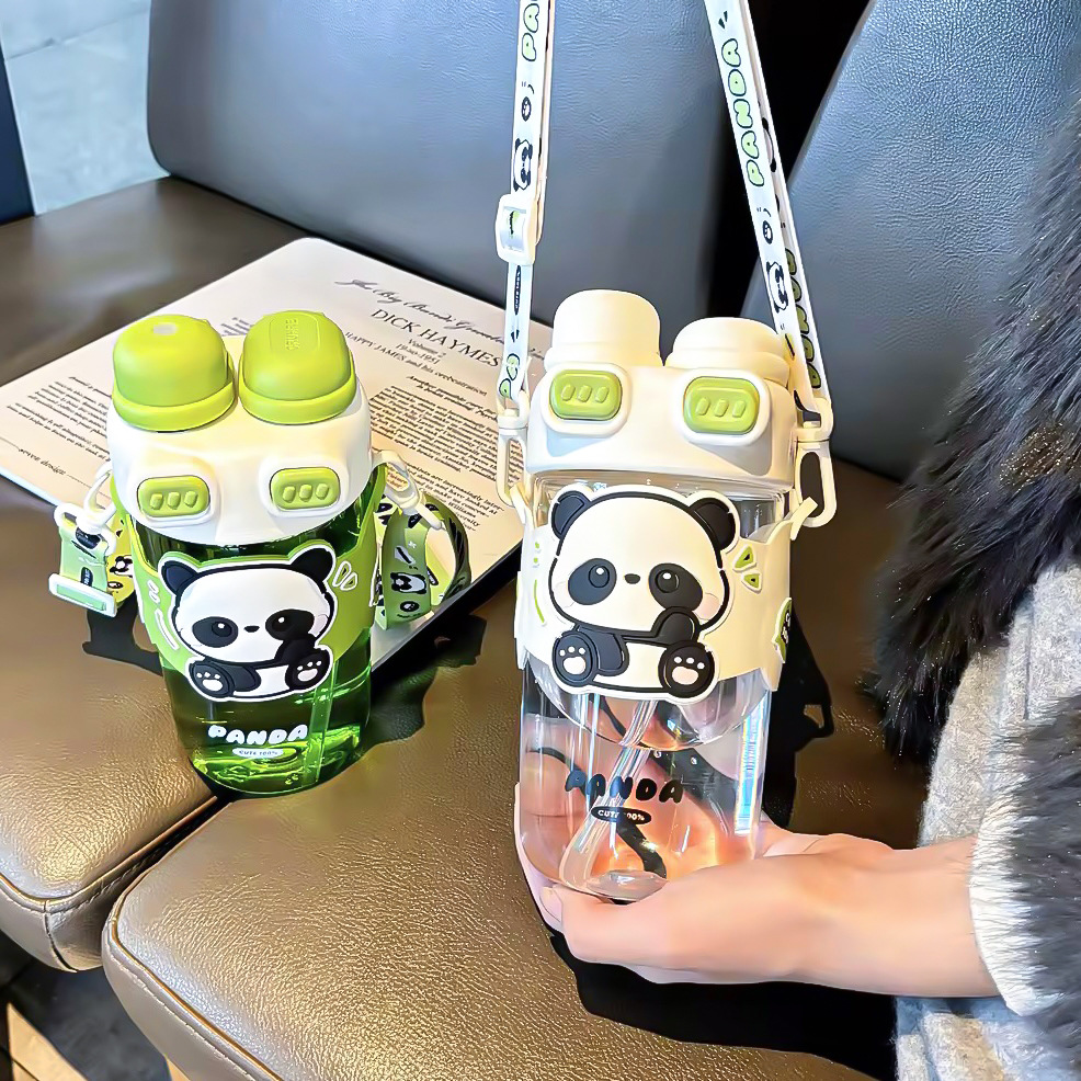 Creative large-capacity children's tritan water cup with straw, high appearance level plastic cup, cute double-drinking cup for girls Specification drawing