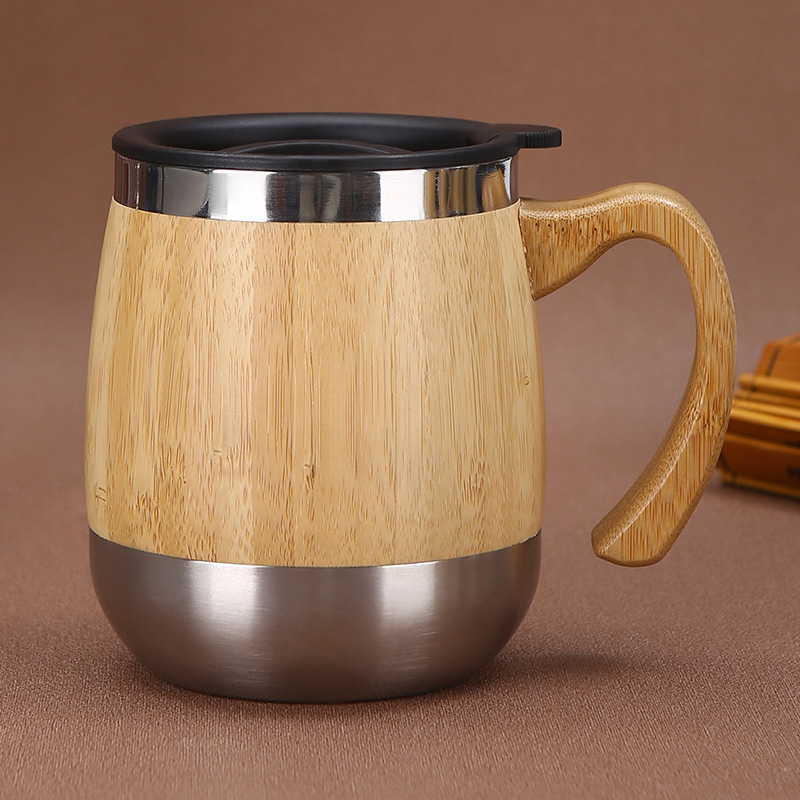 Foreign trade creative bamboo shell cup, double-layer vacuum insulated cup, office water cup, portable handle, portable bamboo joint cup, egg cup Specification drawing