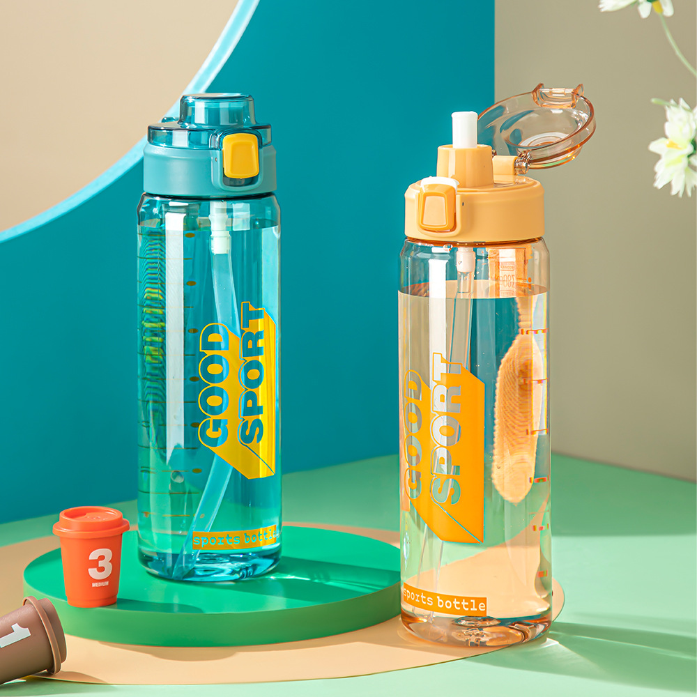 Cross-border large-capacity portable graduated plastic cup, high appearance level, bouncing rope, double-drinking straw cup, outdoor sports water bottle Specification drawing