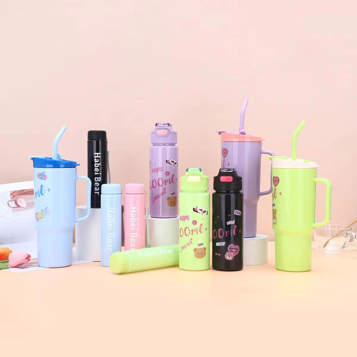 Cross-border 40oz car cup, large-capacity plastic cup, three-piece set with handle, straw, sports water bottle, portable ice cup Specification drawing