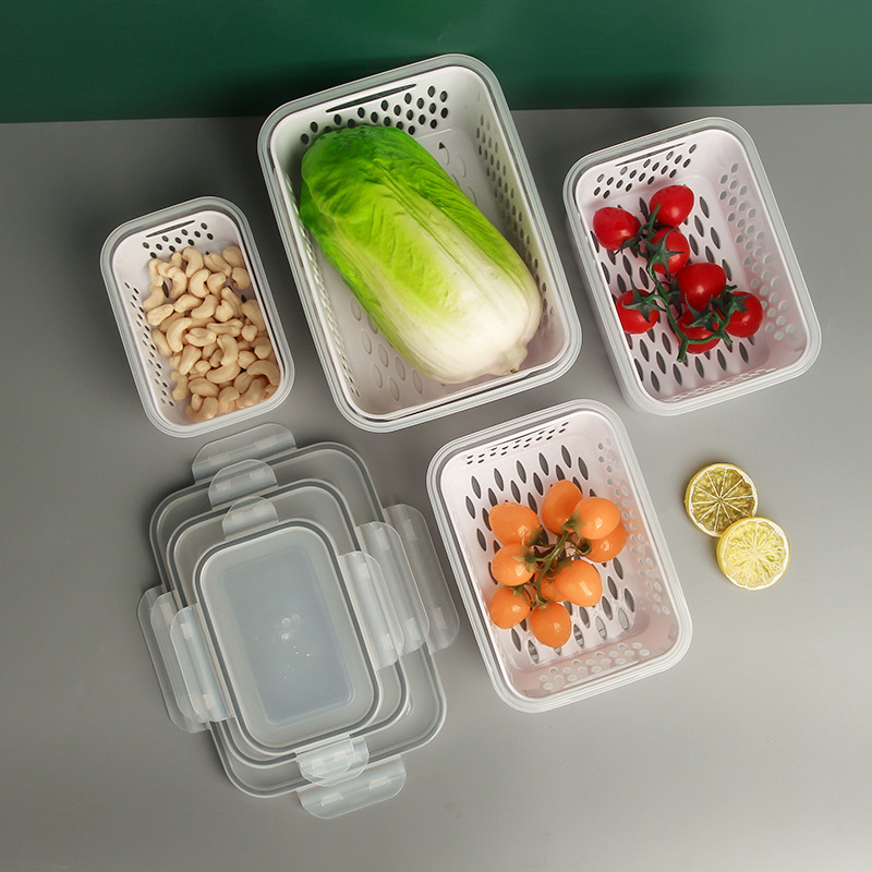 Wholesale of household food storage and preservation boxes, kitchen and refrigerator draining baskets, storage boxes, thickened plastic draining and preservation boxes Application Scenario