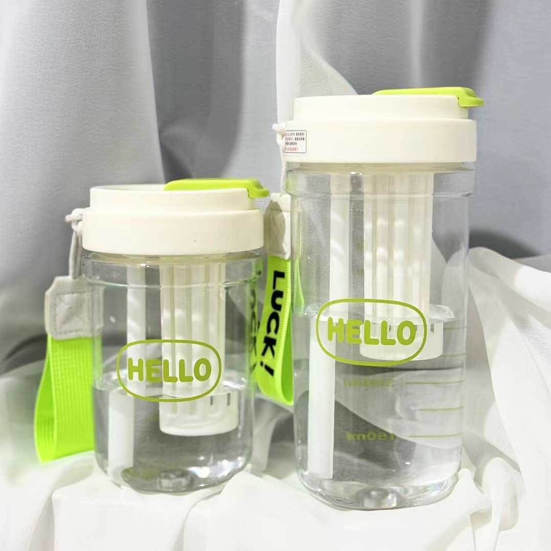 New minimalist straw, high-temperature resistant plastic cup, high appearance level portable double drinking cup for girls, large-capacity cup for summer Specification drawing