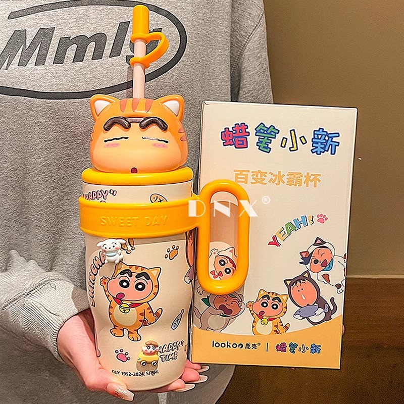 Crayon Shin-chan 316 children's insulated cup, new ice cube cup, large capacity for girls, high appearance level water cup, straw cup full figure
