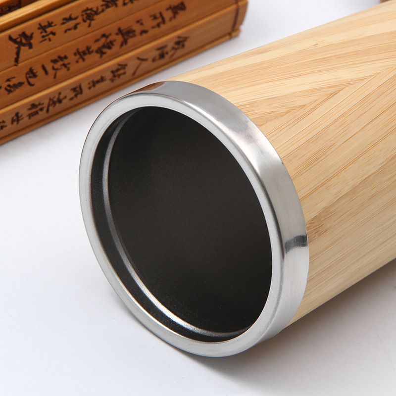 Creative new bamboo insulated cups, double-layer stainless steel bamboo shell car cups, business office cups, gift cups in stock details Picture