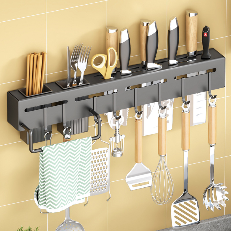 Wholesale multi-functional stainless steel knife racks, kitchenware, chopstick storage racks, non-drilling wall-mounted kitchen hanging racks, consignment full figure