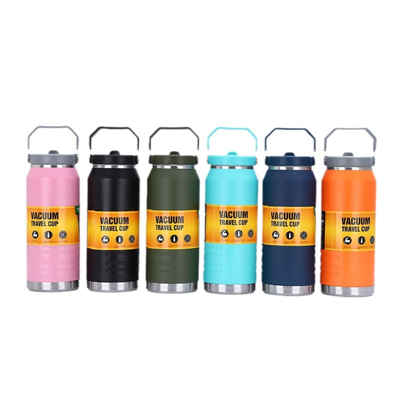 New cross-border stainless steel insulated cup, large ice bucket, outdoor portable sports water bottle, large-capacity straw travel water bottle Item Picture