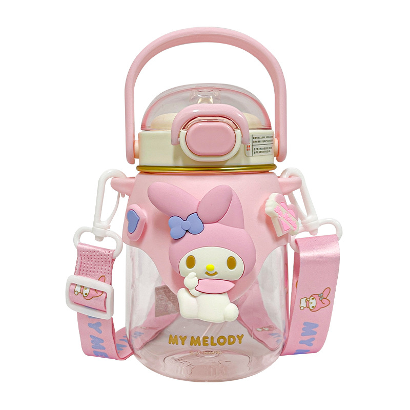 Sanrio officially authorized plastic cup, high appearance level cartoon student potbelly straw cup, outdoor convenient carrying cup Item Picture