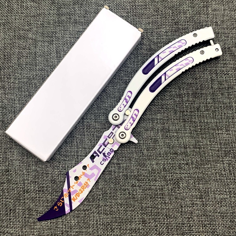 CSGO butterfly knife from the manufacturer, all-steel outdoor folding 3D swing practice, uncut blade freestyle training, titanium alloy curved knife undefined