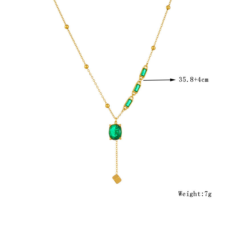 A fashionable, high-end, retro style diamond-encrusted square cut glass rhinestone pendant chain tassel titanium steel necklace Application Scenario