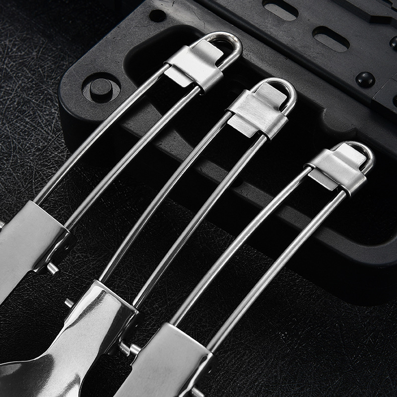 Mini multi-functional foldable outdoor camping stainless steel portable combination set, folding knife, fork and spoon tableware Specification drawing