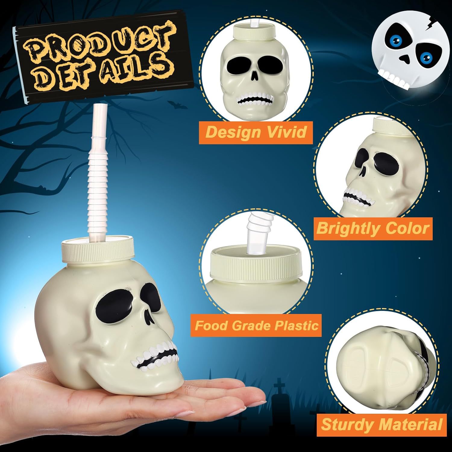Customized new best-selling Halloween cups from the manufacturer: 15-ounce plastic straw cups with straws and LIDS for wholesale Specification drawing
