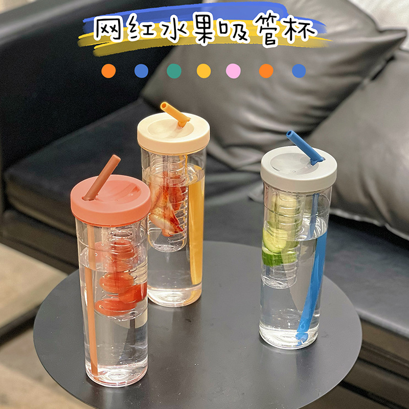 ins popular fruit water cups, lemon filter juice cups, plastic cups for boys and girls, straws, outdoor tea cups Application Scenario