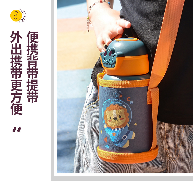 Stainless steel large-capacity children's insulated cup, straw cup, female student bouncing lid, creative shoulder strap, water bottle, portable customization Application Scenario