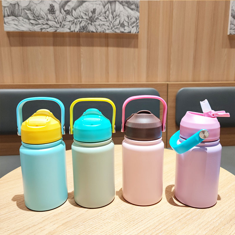 2025 Fashion 400ml Macaron Children's Outdoor Portable Stainless Steel Soft Silicone Straw with Handle Insulated Cup full figure