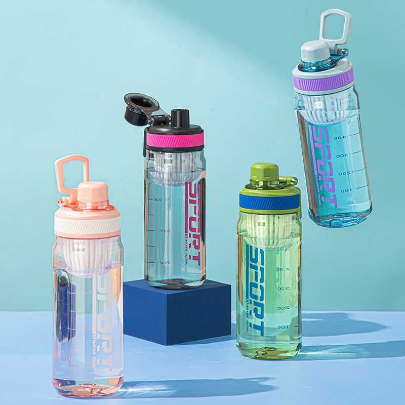 Simple, large-capacity, high-temperature resistant plastic water cup, student fitness and outdoor sports water bottle with tea strout, portable direct drinking cup details Picture