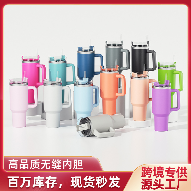 Cross-border 304 stainless steel 40oz handle car cup, insulated cold water cup, double-layer vacuum with straw ice cup details Picture