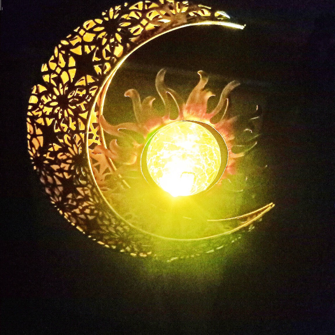 Amazon's new ironwork led solar energy sun moon wind bell pendant is in stock at the factory Item Picture