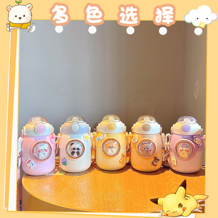 Cute student insulated cup, 316 stainless steel portable straw cup, wholesale water cup with high appearance level, spring cap sports Specification drawing