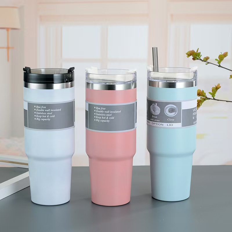 Cross-border 30oz car cup, large-capacity ice cup, 304 stainless steel insulated and chilled cup, coffee cup with straw details Picture