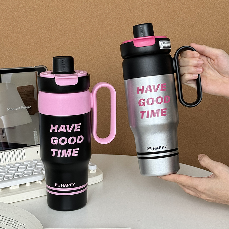 Yongkang insulated cup, large-capacity office portable stainless steel water cup, high appearance level for girls, Ice King Double Drinking Straw cup full figure