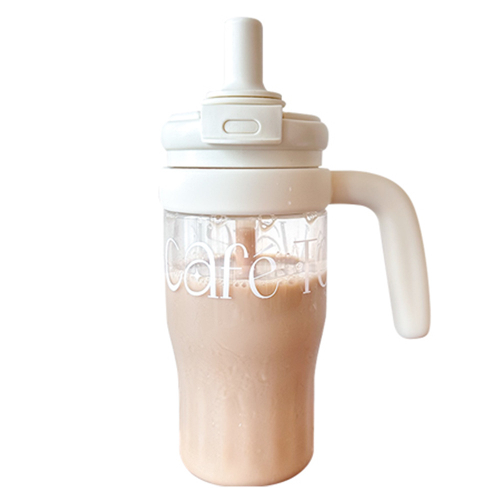 Simple summer water cup for women, double-drinking with handle, tabletop plastic cup, high appearance level, couple's home straw cup Item Picture