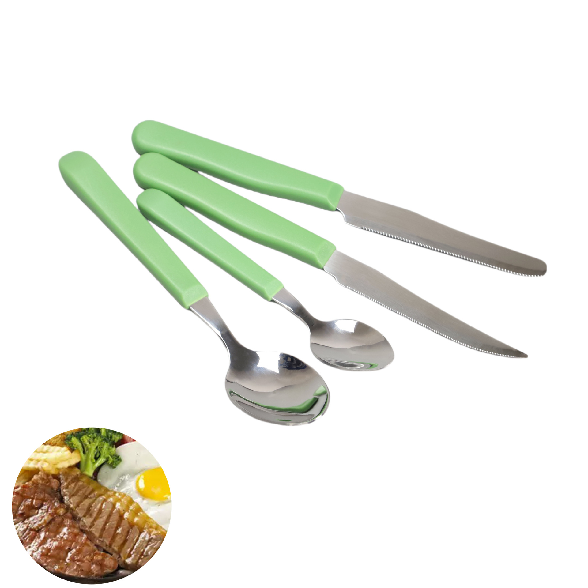 Stainless steel knives, forks and spoons, Western tableware, steak knives and forks, dessert spoons, hotel household spoons and knives, popular restaurant spoons and knives full figure