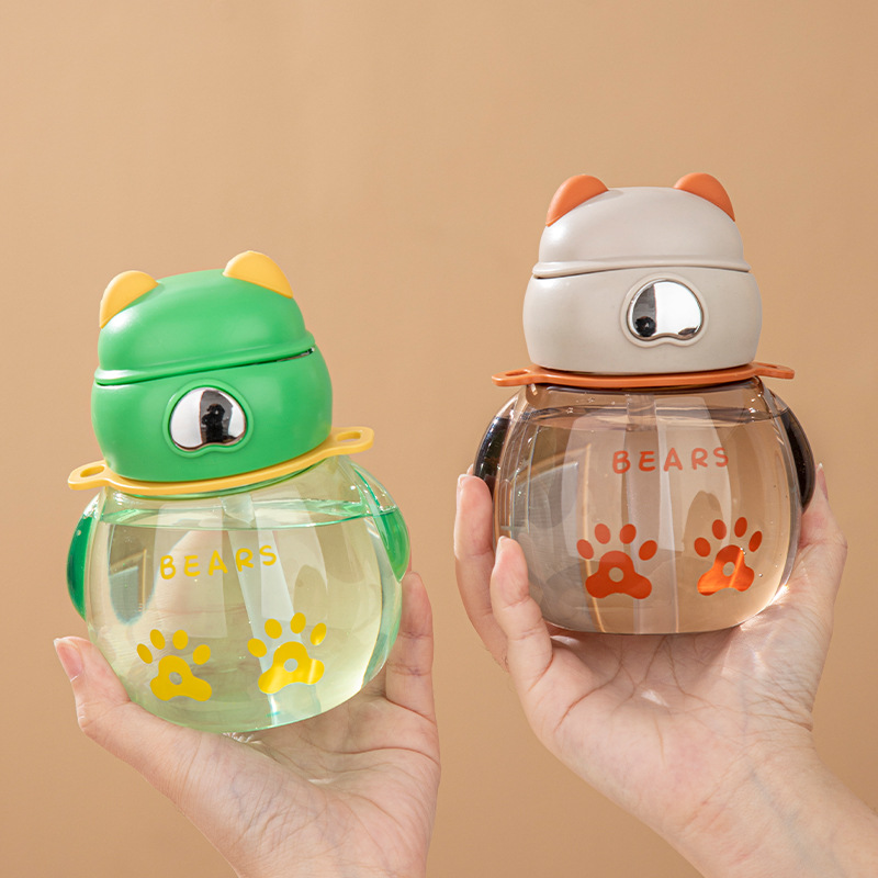 Wholesale of mini children's water cups of the same style as Xiaohongshu, Bear Dudu transparent plastic cups, and household high-appearance standard straw cups Specification drawing