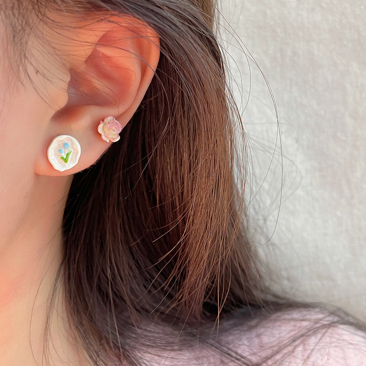Summer cochlear Stud Super Fairy Butterfly One-week Stud Set for Women Silver Needle Niche Pink girl flower earrings wholesale details Picture